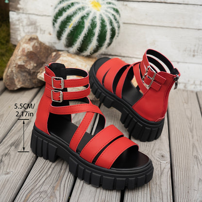 Plus Size Platform Sandals with Back Zipper and Cross Strap