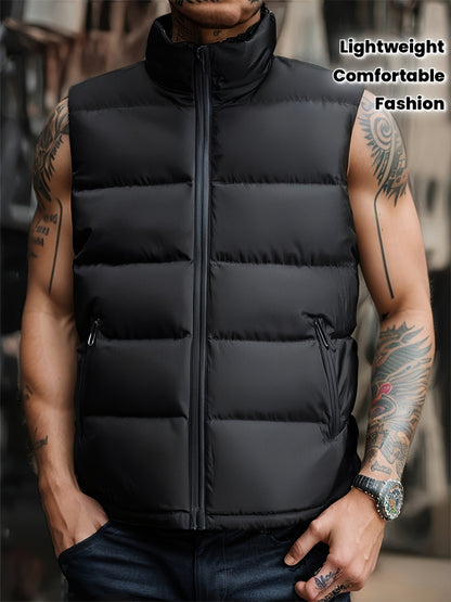 A Stylish New Men'S American-Style Vest, Featuring a Warm And Thick Black Design, Comfortable And Suitable for Winter, Lightweight And Foldable, Perfect for Skiing
