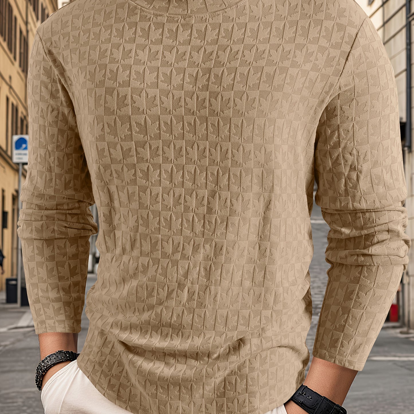 Men'S Long-Sleeve T-Shirt with a Half-High Collar, Casual Jacquard Base Layer for Outerwear, Stylish And High-Quality Top for Autumn And Winter