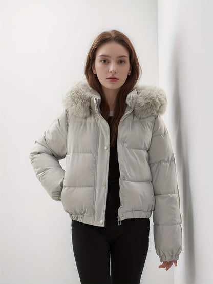 Women'S Winter Coat with Removable Faux Fur Hood - Thickened Loose Fit Long Sleeve Jacket, Zippered Pockets & Button Front, Casual Solid Color Outerwear for Cold Weather, Cozy Warmth, Buttoned Closure, Durable Fabric