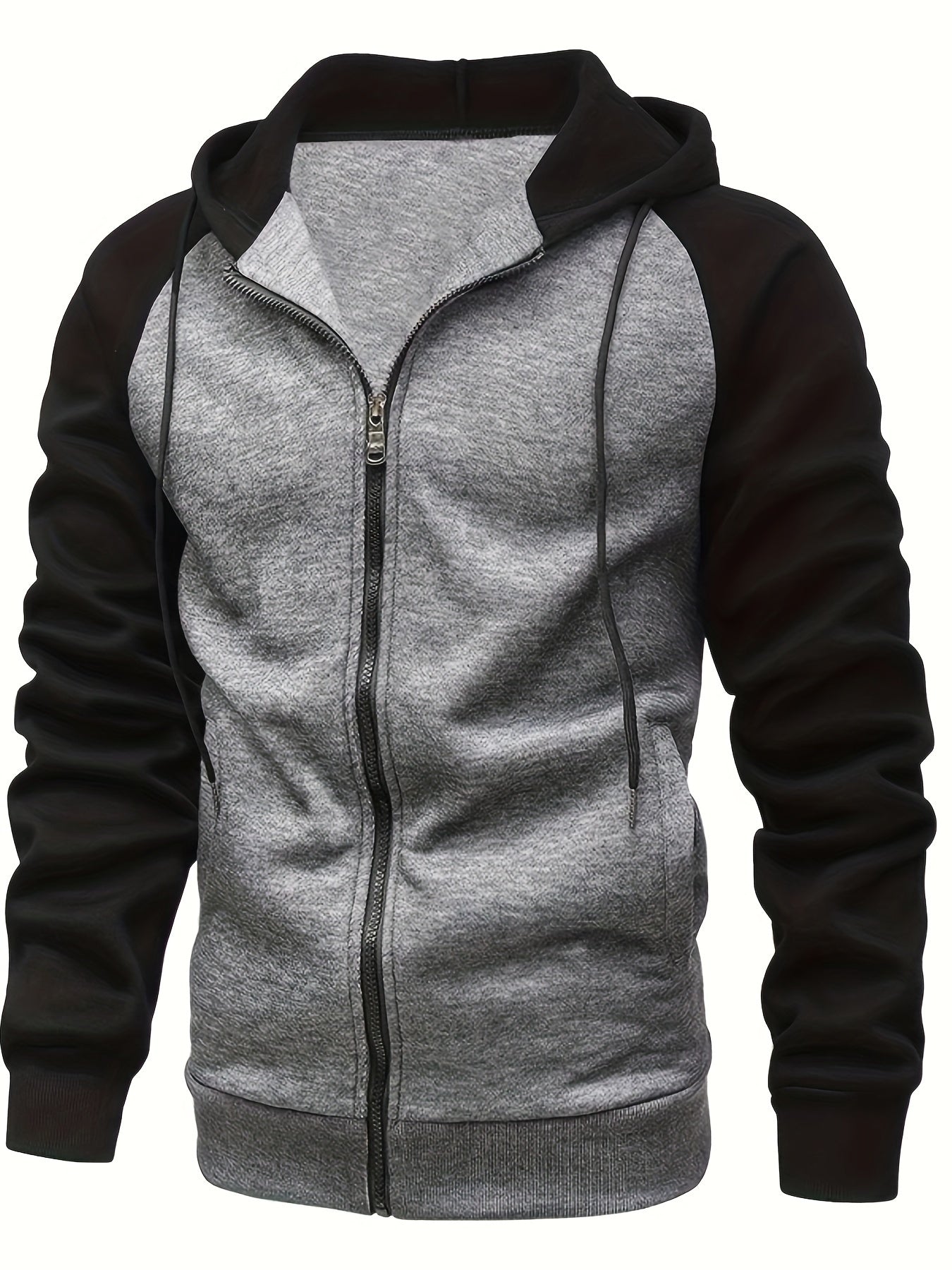 Men's Autumn and Winter Zipper Sweater Contrast Color Shoulder Sleeve Hoodie