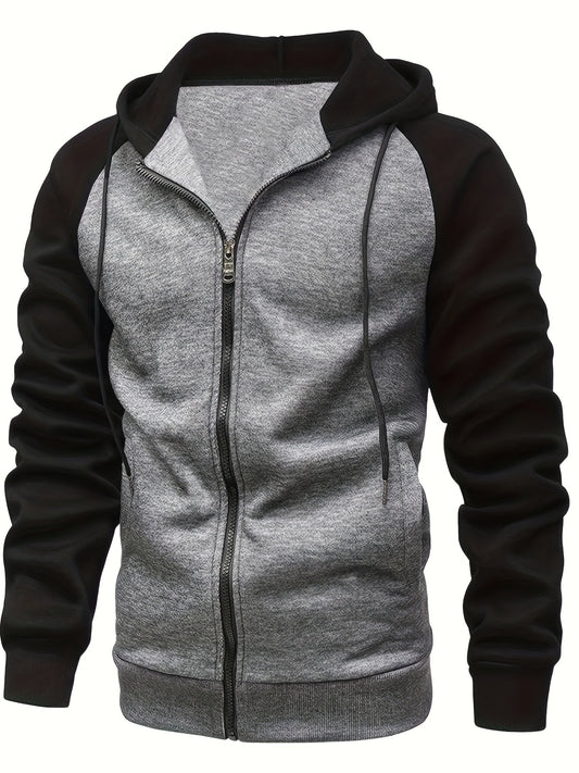 Men's Autumn and Winter Zipper Sweater Contrast Color Shoulder Sleeve Hoodie