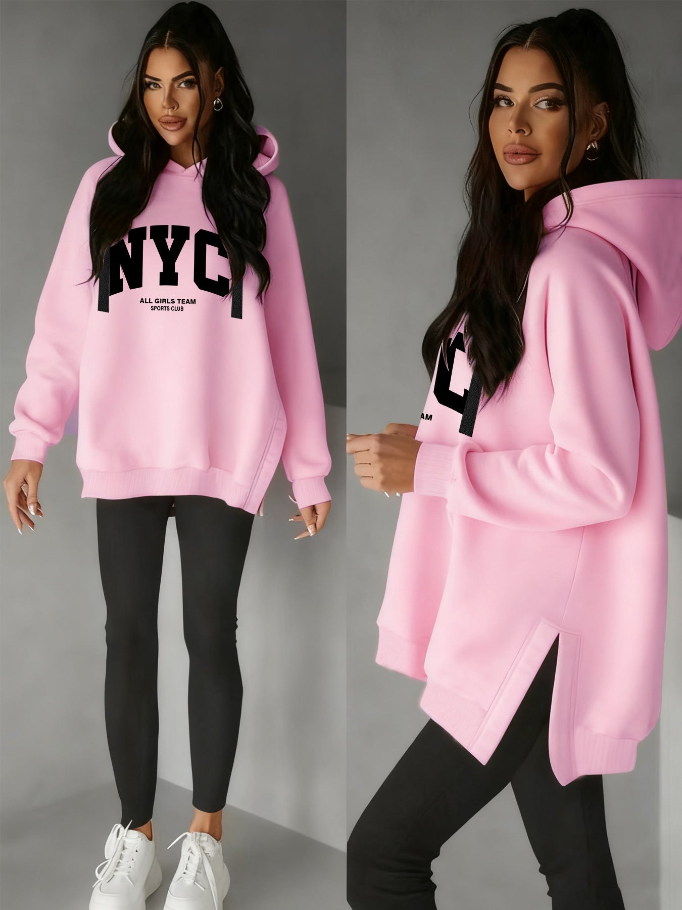 Women’s Casual Hooded Hoodie with Side Slits for Fall & Winter