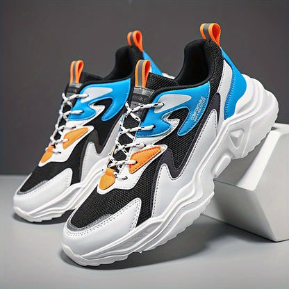 Men's Fashion Sneakers 2024 New Preppy Sports Casual Shoes - Low Top Mesh  PU Lace-Up Thick Sole Running Dad Shoes for All Seasons - EVA Outsole for Hiking, Outdoor Activities  Daily Wear
