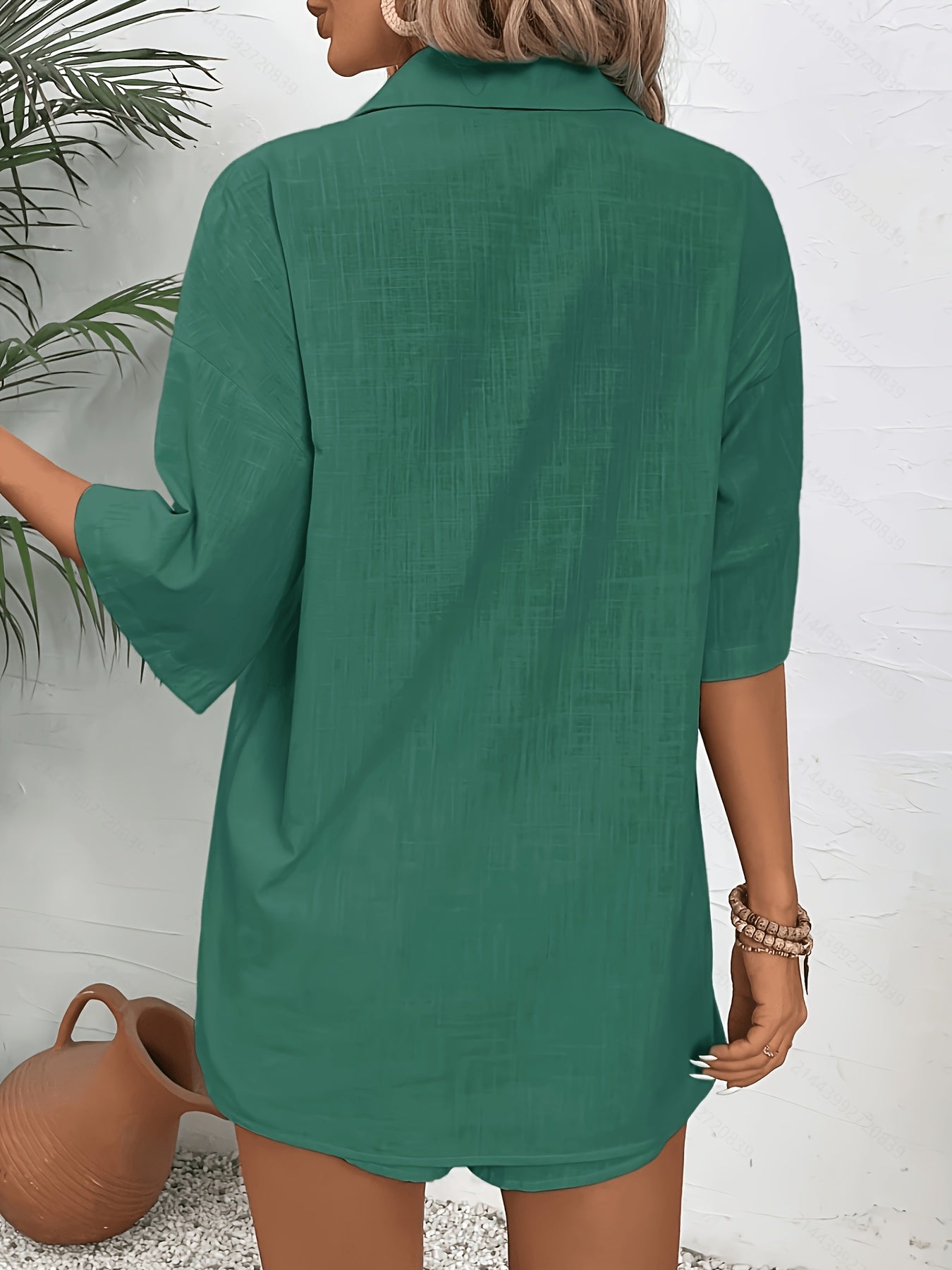 Women's Solid Color Polo Shirt and Shorts Set for Spring Summer
