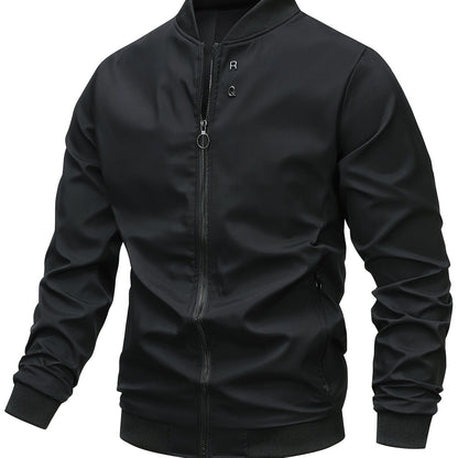 Men's Stylish Windproof Jacket - Solid Color, Stand Collar, Zip-Up with Pockets, Lightweight Polyester for All Seasons, Casual & Outdoor Wear, Allseason Jacket | Zipup Jacket | Polyester Jacket, Windbreaker Jacket