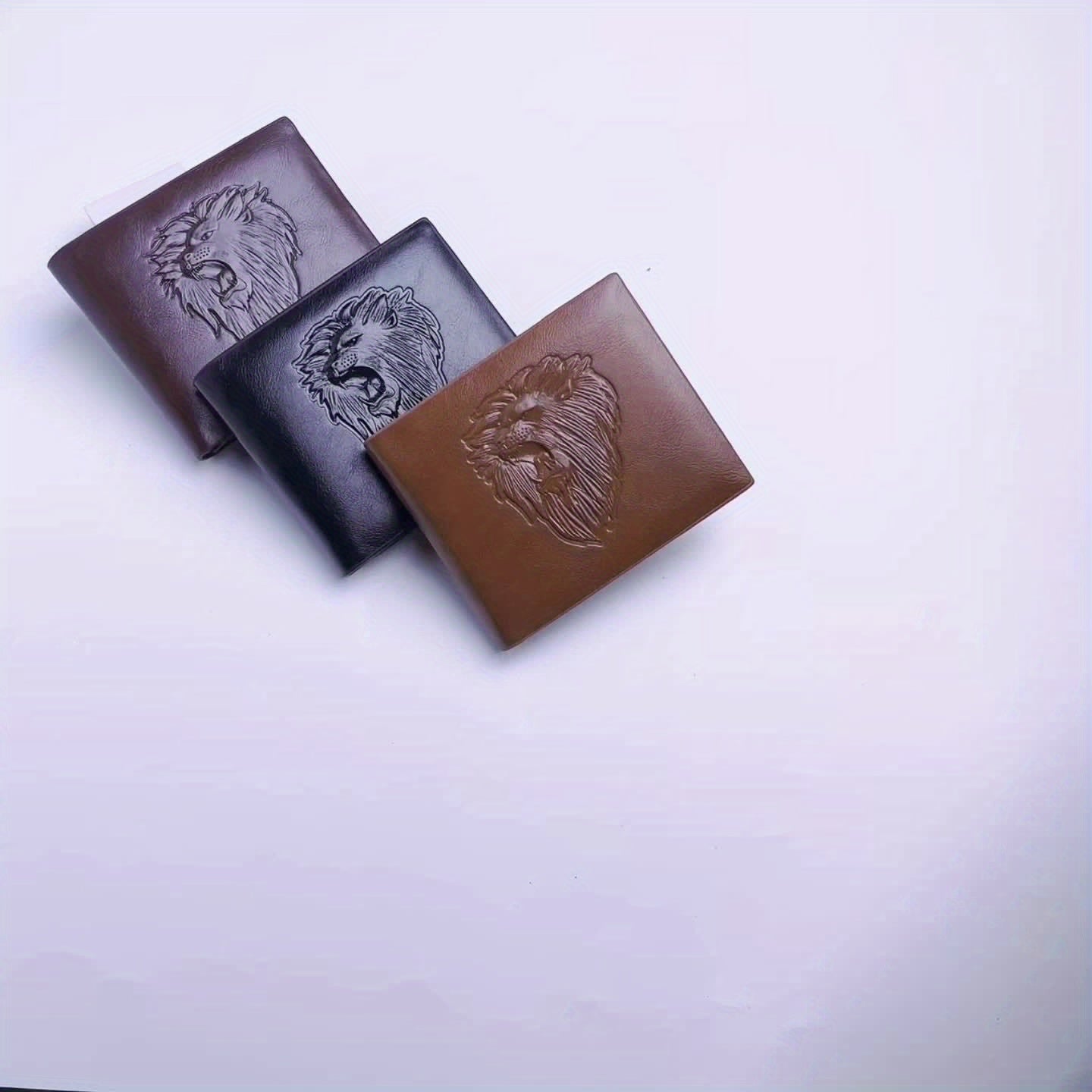 1pc Men's Lion 3D Embossed Pattern Wallet, Business PU Leather Wallet