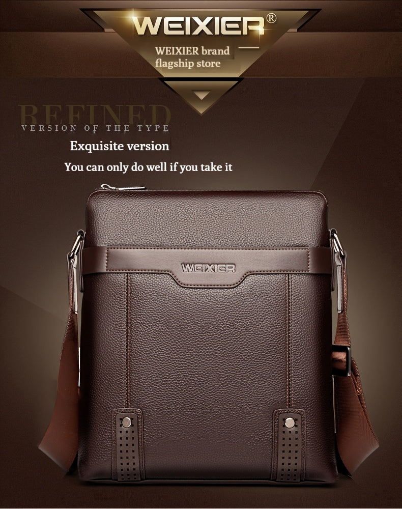 WEIXIER Men's Fashion Crossbody Bag - Adjustable Strap, Faux Leather, Deep Brown   Casual Street Style Shoulder Bag for Outings