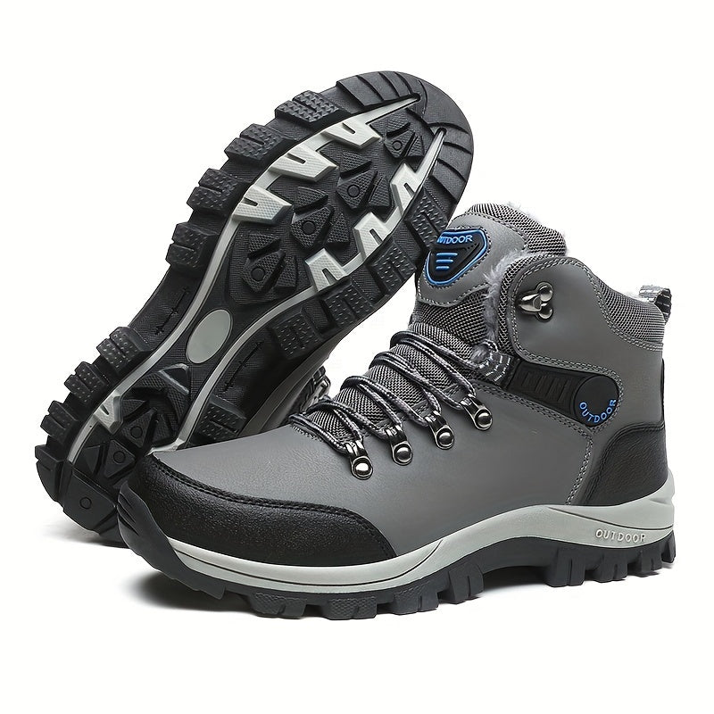 EKBN Men's High-Top Winter Snow Boots, Thickened Lining, Outdoor Sports Casual Footwear, Non-Slip Durable Hiking Camping Climbing Shoes, Solid Color, Autumn/Winter, for Men