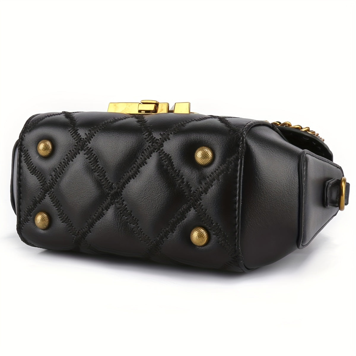 Women's Black PU Leather Crossbody Bag with Metal Accents