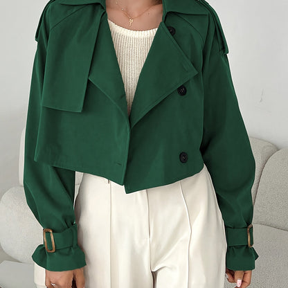 Women's Elegant Solid Color Short Windbreaker Jacket - Lightweight Versatile Outerwear for Casual & Formal Outfits, Easy Care Hand Wash/Dry Clean, Durable Fabric