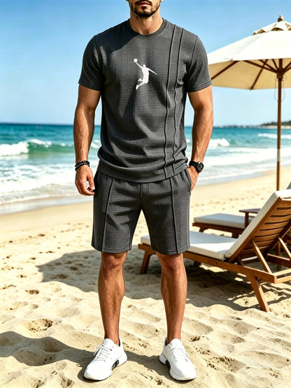 Men's Summer Casual Athletic Crew Neck T-Shirt & Shorts Set
