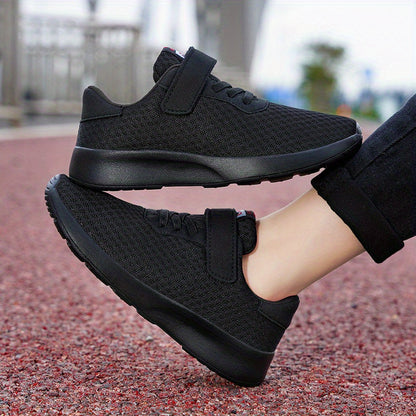 Fashionable Double Mesh Casual Sports Shoes for Boys, Suitable for Children Aged 8-12, Available in All Black And Sizes 28-39.