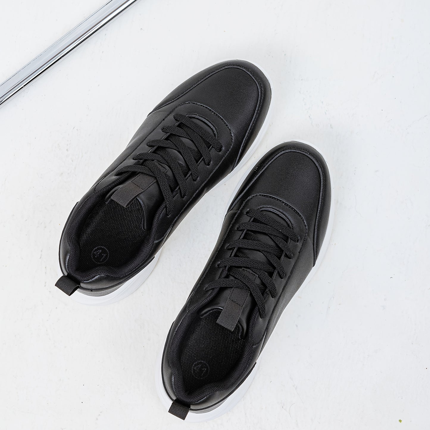 Men's Casual Sneakers Tennis Shoes - Comfortable, Versatile, and Stylish Running, Sports, and Casual Footwear. Black with White Accents, Featuring a Solid Black Synthetic Upper and Durable, Slip-resistant PVC Sole. Lace-up De - ayq