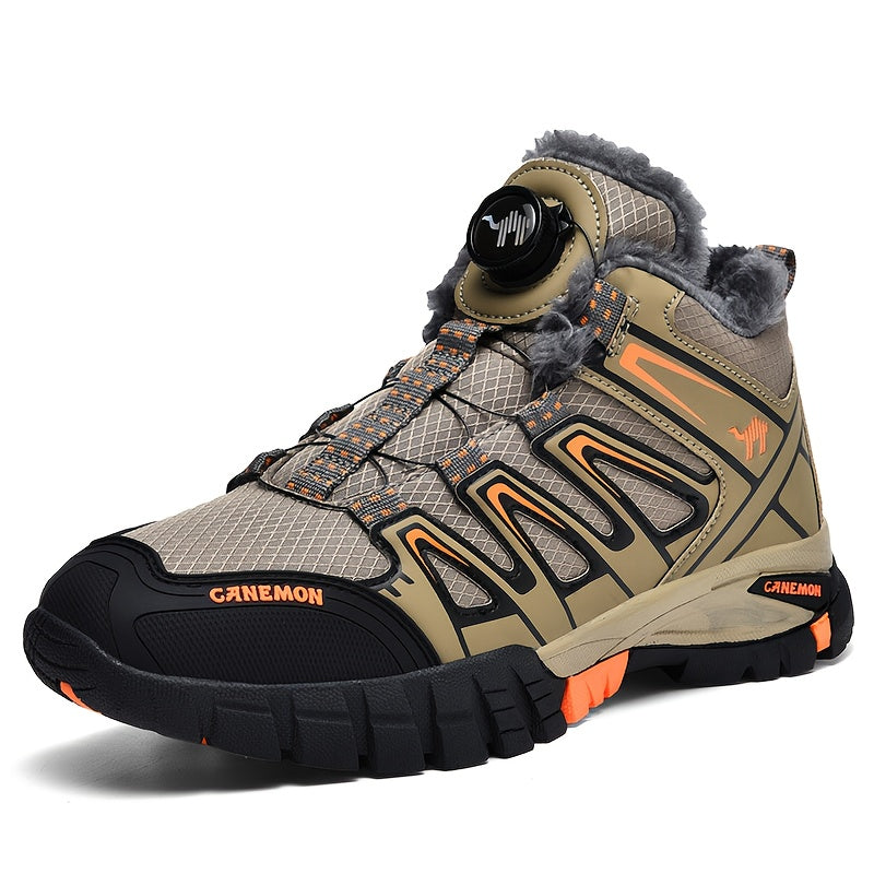 CANEMON Men'S Winter Sports Sneakers - Comfortable, Non-Slip, Durable, Thickened Mid-Top Lace-Up Shoes with Striped & Checkered Patterns, Warm Fabric Upper & TPR Sole for Hiking, Outdoor Activities, and Snowy Terrain, Winter