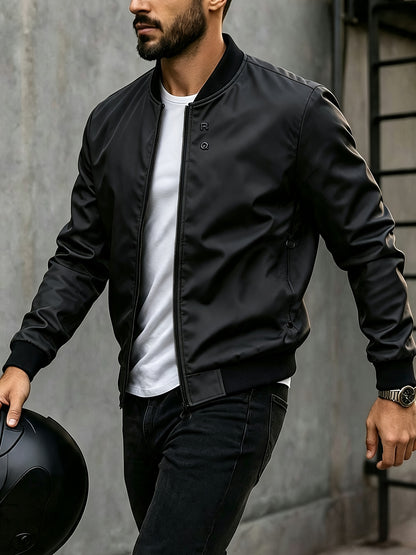 Men's Casual Baseball Jacket Solid Color Sports Zipper Coat