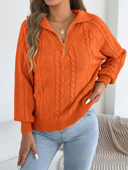 Autumn and Winter Leisure Vacation Pullover Sweater Solid Color Zipper Lapel Women's Sweater