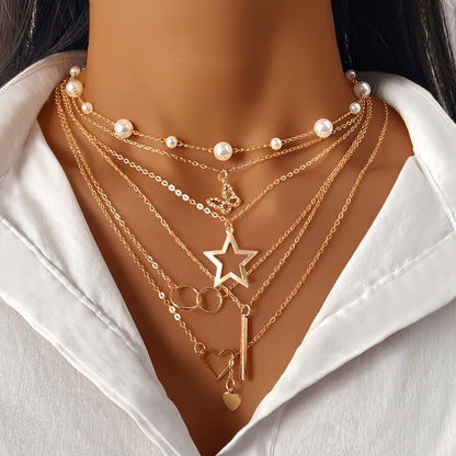 Unisex Boho Multi-layer Choker Set with Butterfly & Star Charms