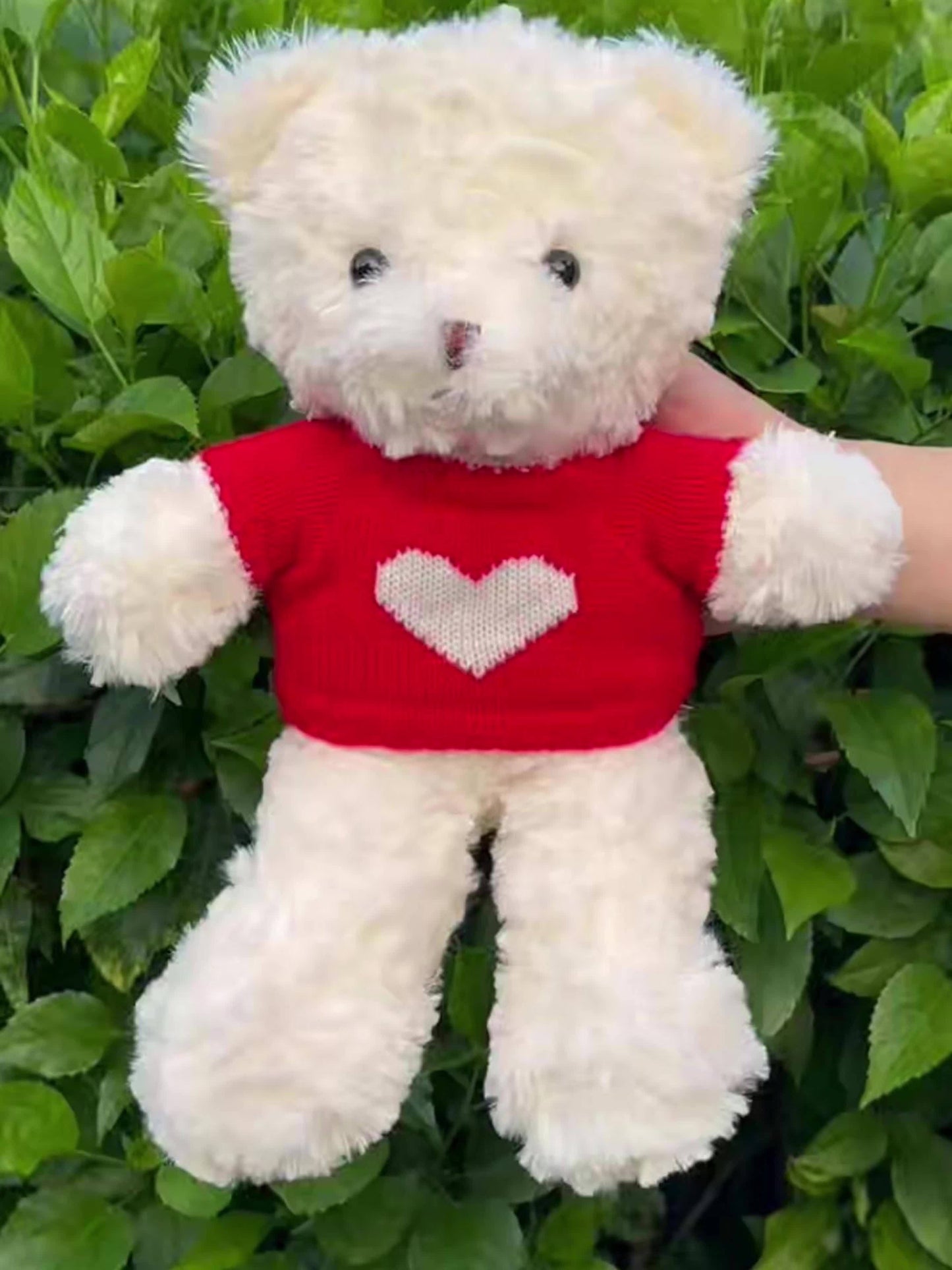 A 30cm/11.8-inch Cute Teddy Bear Plush Toy, Dressed in Clothes with Heart Patterns. A Perfect Birthday Gift for Kids, Family and Couples, and Also Suitable for Wedding Decoration and Home Decor.