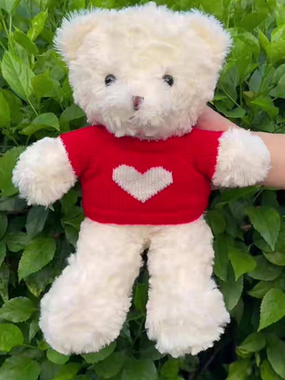 A 30cm/11.8-inch Cute Teddy Bear Plush Toy, Dressed in Clothes with Heart Patterns. A Perfect Birthday Gift for Kids, Family and Couples, and Also Suitable for Wedding Decoration and Home Decor.