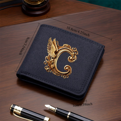 1pc Men's Short Canvas Initial Name Wallet, Zippered Denim Wallet for Men, Plain Ultra-Thin Letter Wallet for Men