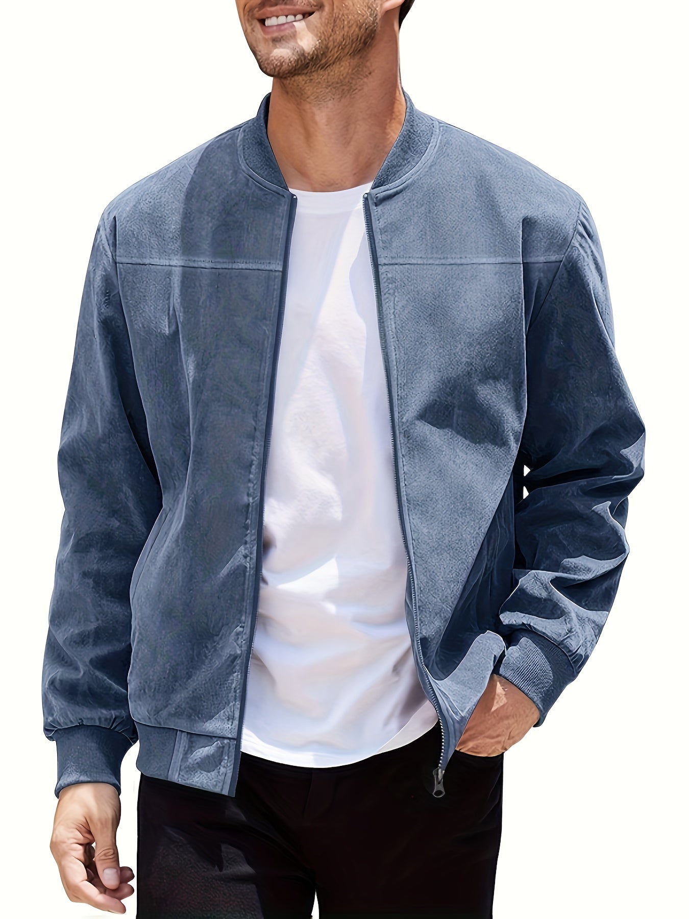 Men's Casual Corduroy Zipper Jacket with Stand Collar