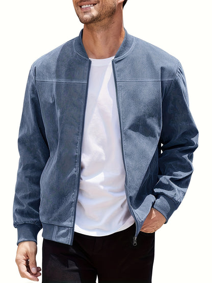 Men's Casual Corduroy Zipper Jacket with Stand Collar