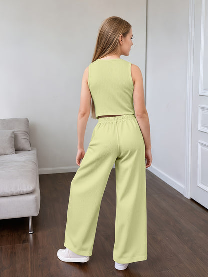 Girls' Summer Casual Set: Vest and Wide-Leg Pants Outfit