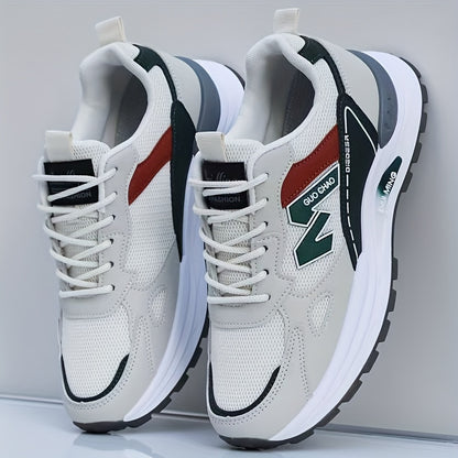 Men's Breathable Mesh Running Sneakers - Durable, Anti-Slip, Odor-Resistant Casual Shoes with Rubber Sole for Spring  Fall, Low-Top Lace-Up Design in White, Black  Green