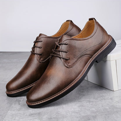 Men's Business Casual Brogue Lace-Up Shoes Cowhide Leather