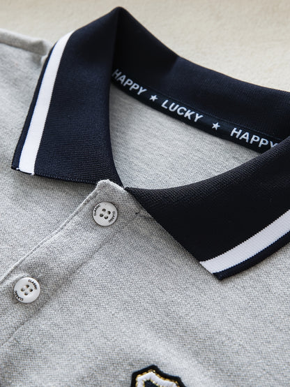 Boys' Long-Sleeve Lapel Cotton T-Shirt for School Uniforms