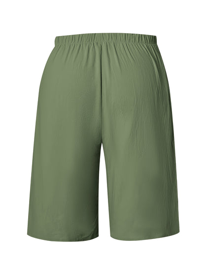 Women's Casual Solid Color Polyester Shorts with Faux Drawstring