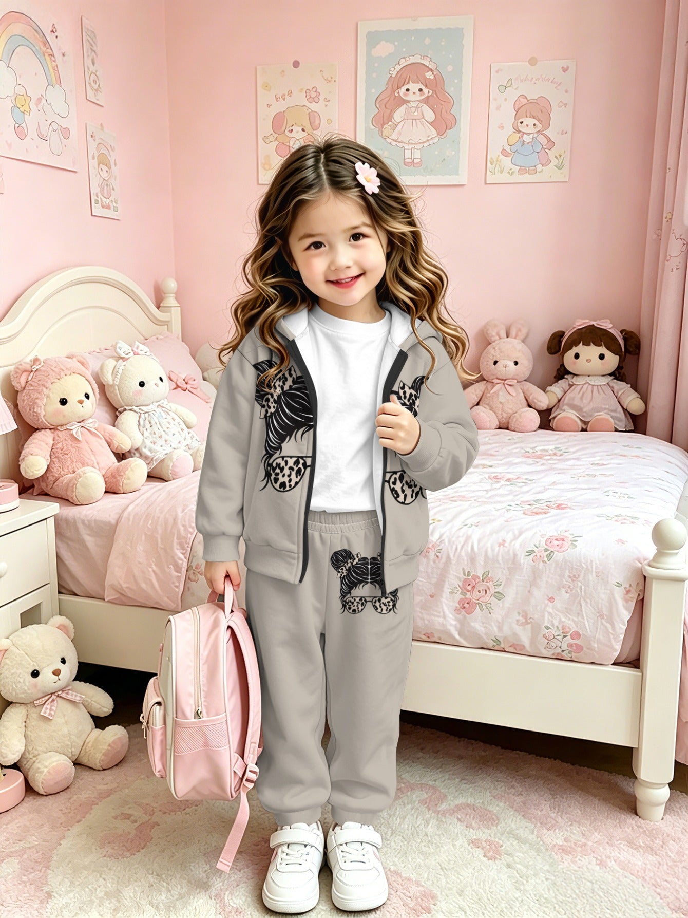 Girls Zip-Up Hoodie and Pants Set Lightweight Casual Outfit