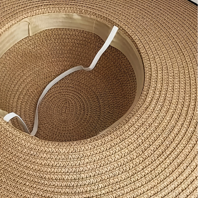Elegant Women'S Wide Brim Straw Sun Hat with Black Bow - Stylish & Breathable Beach Hat for Summer, Ladies' Beach Accessory with Paper Straw Design, Beach Accessories|Bowknot Adornment|Paper Straw Material