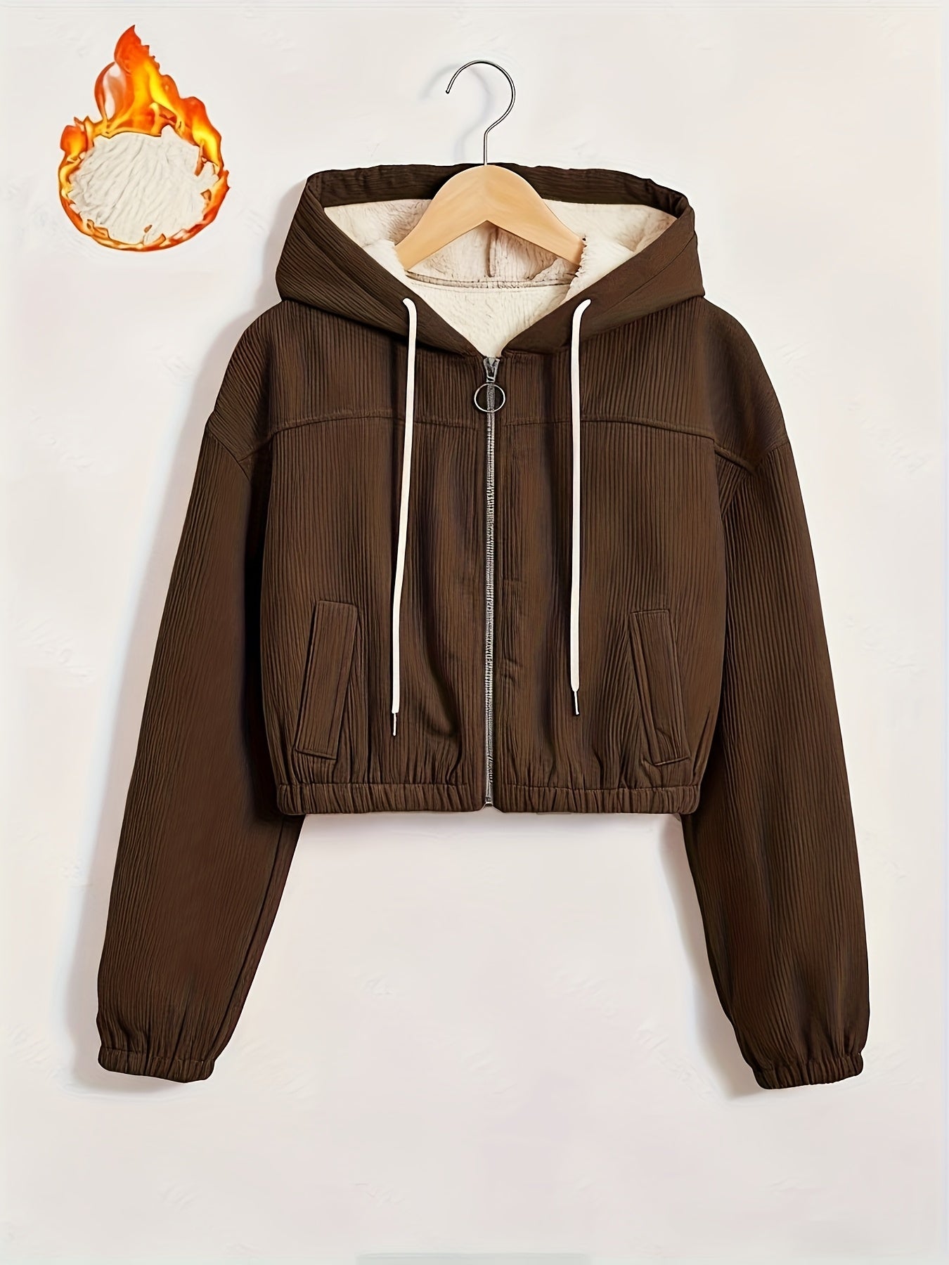 Women'S Black Hooded Jacket with Fleece Lining - Full-Zip Winter Coat, Full-Zip Front Closure, Zippered Pockets, Machine Washable Outer Shell