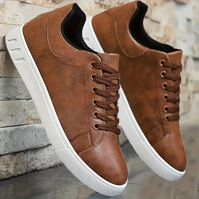 Men's Fashion Skateboard Sneakers - Comfortable Non-Slip Lace-Up Casual Shoes, Suitable for Outdoor Activities, All-Season Wear - ayq