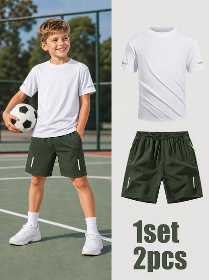 Boys' Quick-Dry Summer Shirt & Shorts Set with Reflective Strips