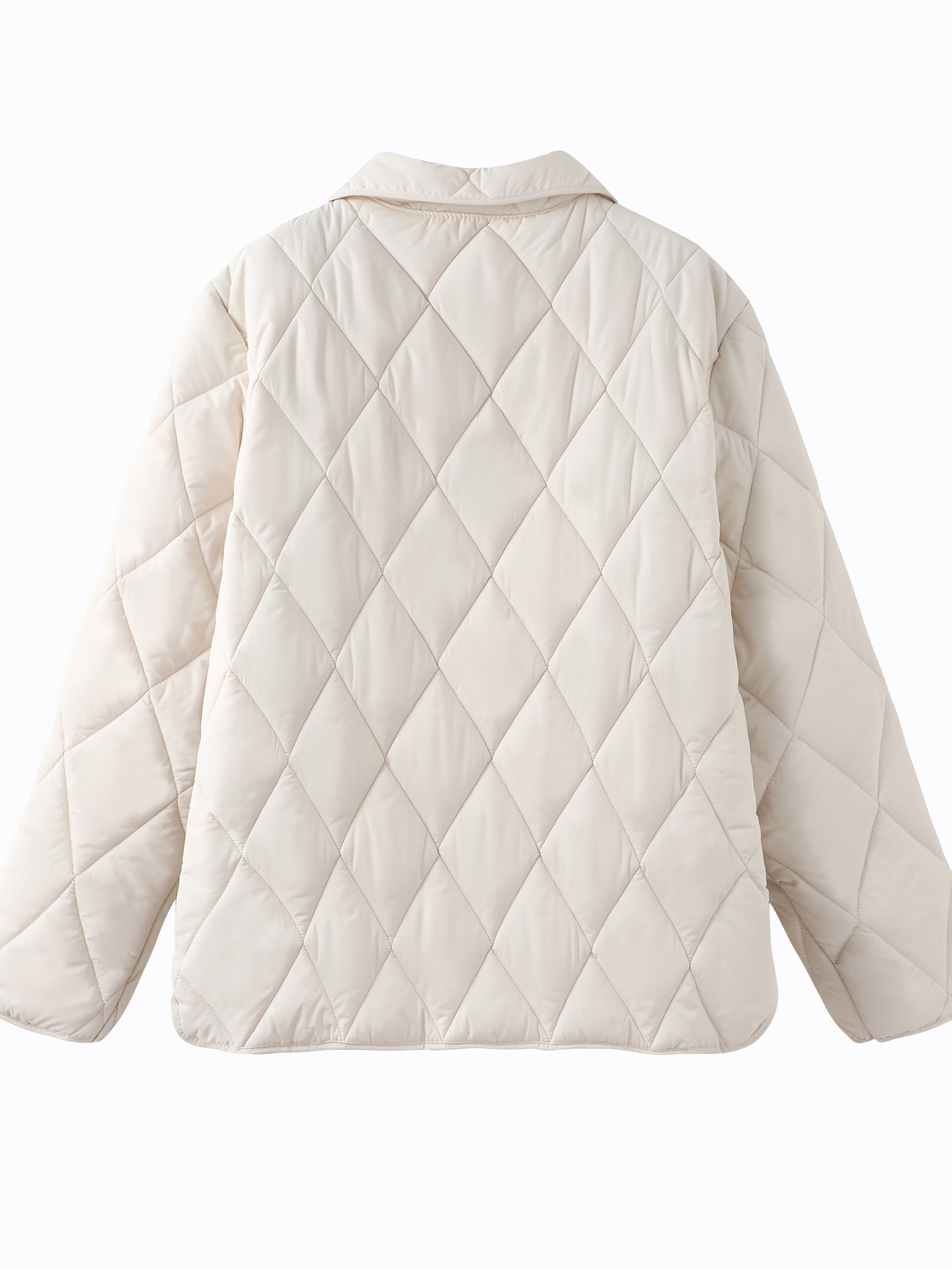 Women'S Quilted White Puffer Jacket - Lightweight Long Sleeve - Button-Up Front - High-Quality Polyester - Machine Washable - Casual Style for Spring, Fall & Winte