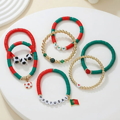 Portugal Fan Bracelet with Football Pendant and Flag Charm