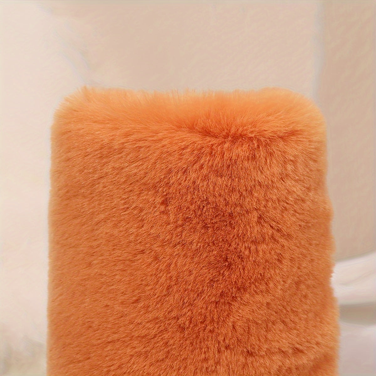 Women's Fashion Solid Color Mid-Calf Fluffy Boots with Slip-On Closure, Plain Toe Platform Heel, Comfy & Warm Fabric-Lined Winter Footwear - TPR Sole, Mid Heel, European Special from Huizhou