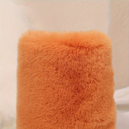 Women's Fashion Solid Color Mid-Calf Fluffy Boots with Slip-On Closure, Plain Toe Platform Heel, Comfy & Warm Fabric-Lined Winter Footwear - TPR Sole, Mid Heel, European Special from Huizhou