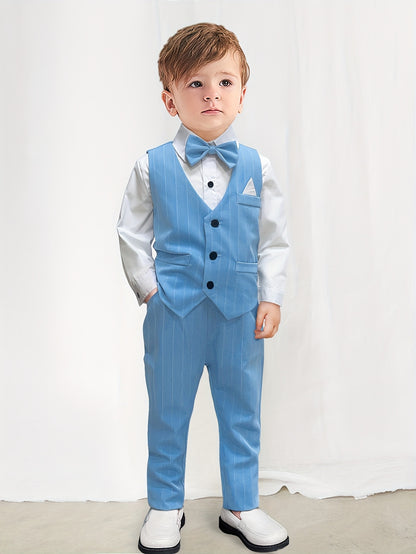 Boys' Striped Vest Suit with White Shirt and Trousers