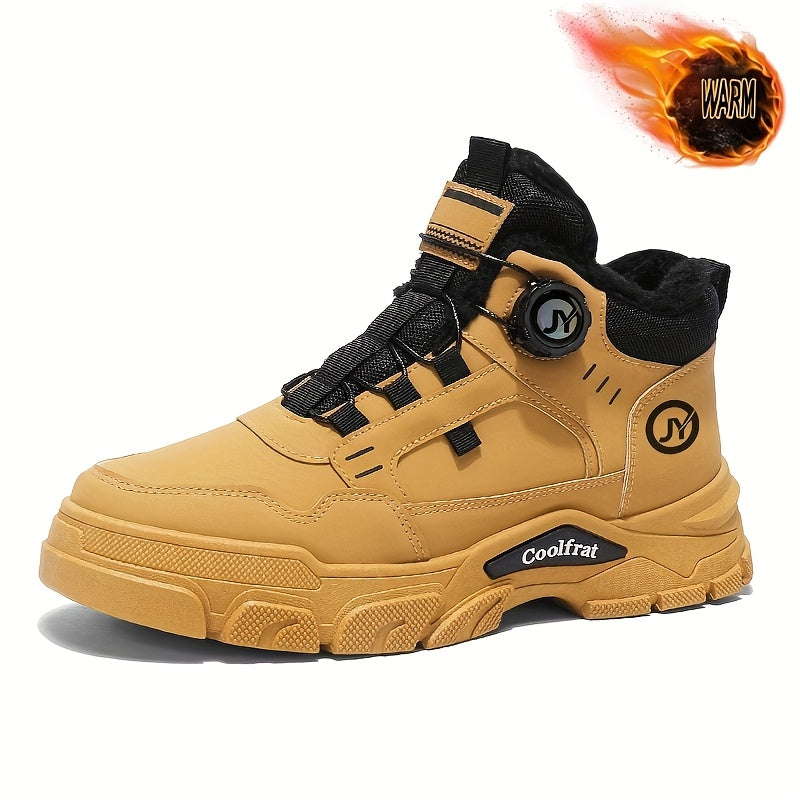 Men'S Winter High-Top Boots - Thick Warm Lace-Up Ankle Boots with Rubber Sole, Non-Slip Traction, Brown/ Color Options - Cold Weather Shoes for Everyday & Formal, Winter Boots, Formal Footwear, Retro Style, Durable Constructi