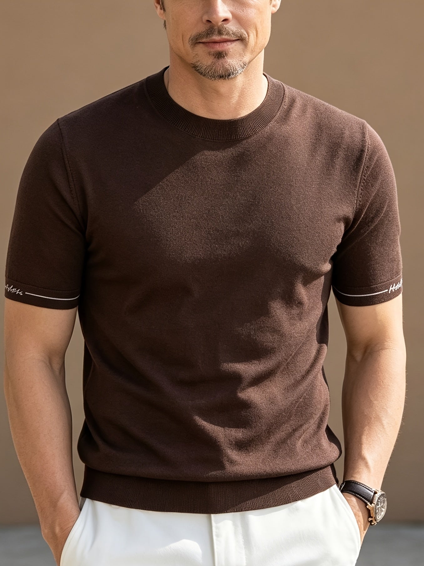 Men's Casual Crew Neck Knit Short Sleeve Summer Shirt