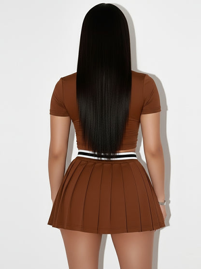 Women's Y2K Two-Piece Slim Fit Shirt & Mini Skirt Set
