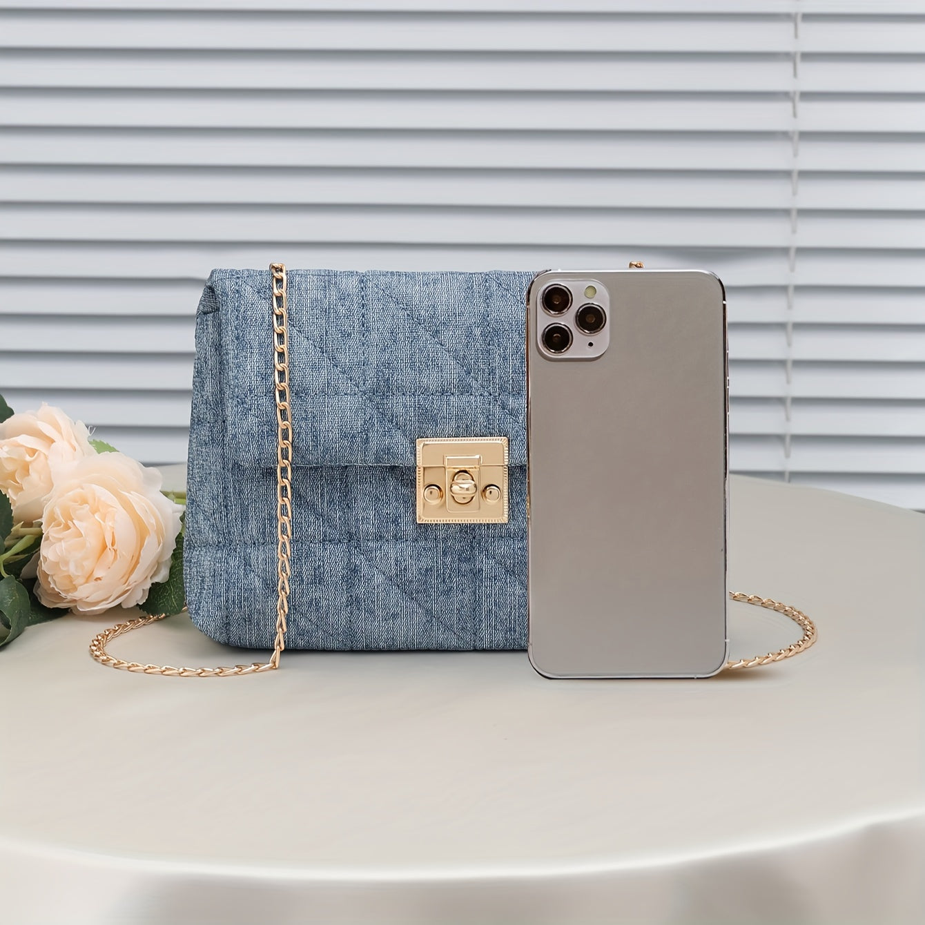 Lock buckle bag chain bar grid single shoulder crossbody bag fashionable and versatile Women's bag