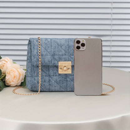 Lock buckle bag chain bar grid single shoulder crossbody bag fashionable and versatile Women's bag