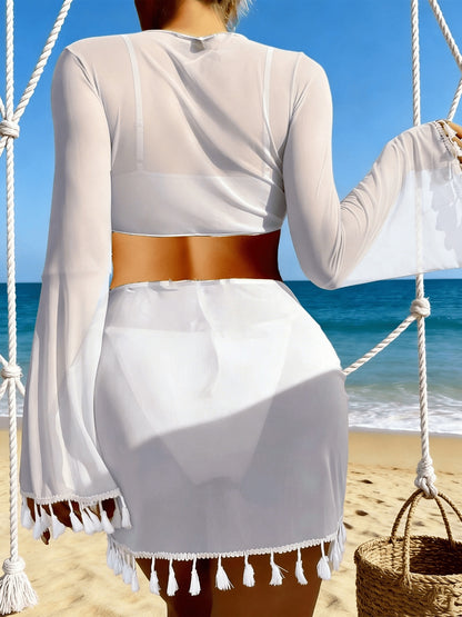 Women’s Two-Piece Seaside Vacation Set with Flared Sleeves