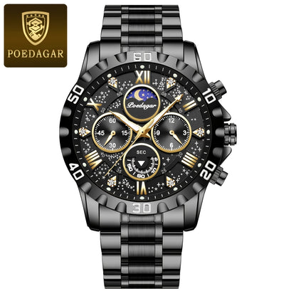 POEDAGAR Men's Casual Stainless Steel Quartz Watch with Calendar