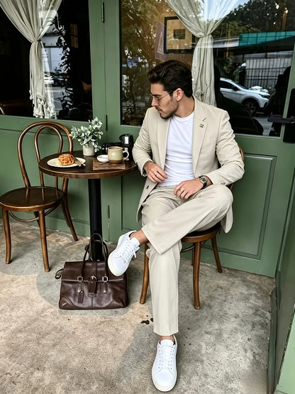 Men's Light Luxury 2-Piece Suit Set with Lapel Collar